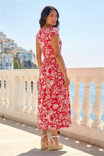 Floral Print Stretch Midi Dress 14746378
