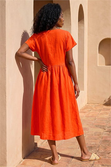 Linen Look Button Midi Dress 14732464