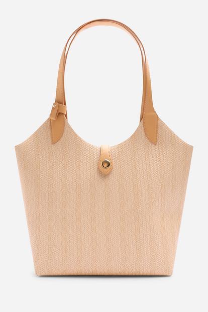 Cream Akira Raffia Shoulder Bag With Contrast Front Pocket