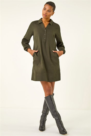 Green Collared Shift Shirt Dress