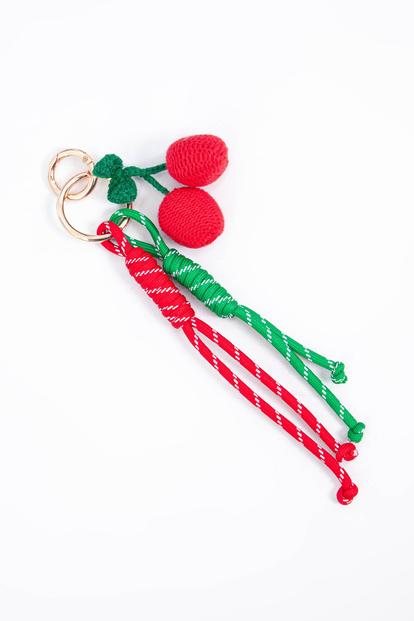 Red Cherries Knitted Clip On Bag Charm In Red