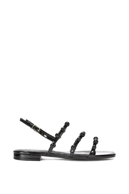 Black 'Pamela' Flat Strappy Sandals With Beaded Detail