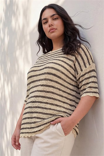Black Curve Scallop Hem Stripe Knit
