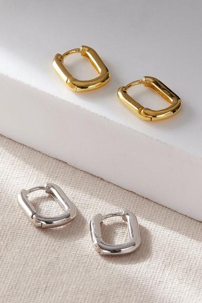 Metallic Sterling Silver U Shaped Geometric Hoops
