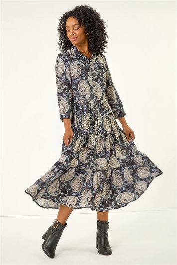 Petite Paisley Print Tiered Midi Dress 14749108