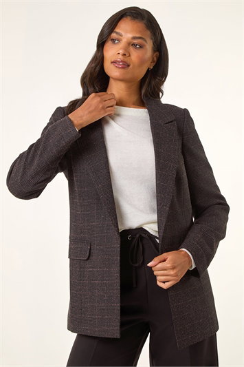 Purple Check Print Longline Blazer