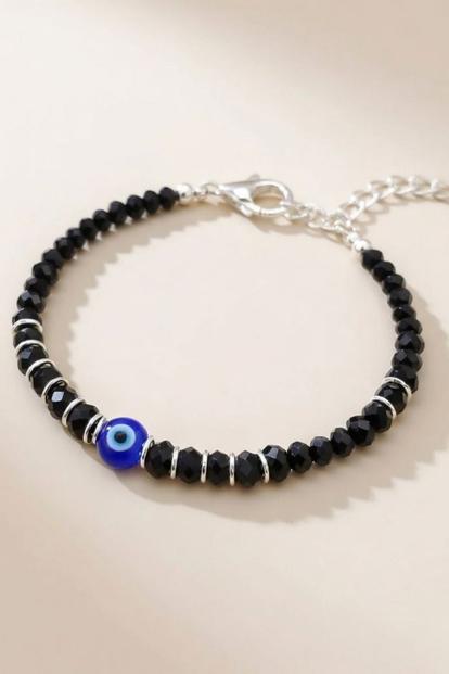 Black Black Beaded Evil Eye Silver Kids Nazaria Bracelet
