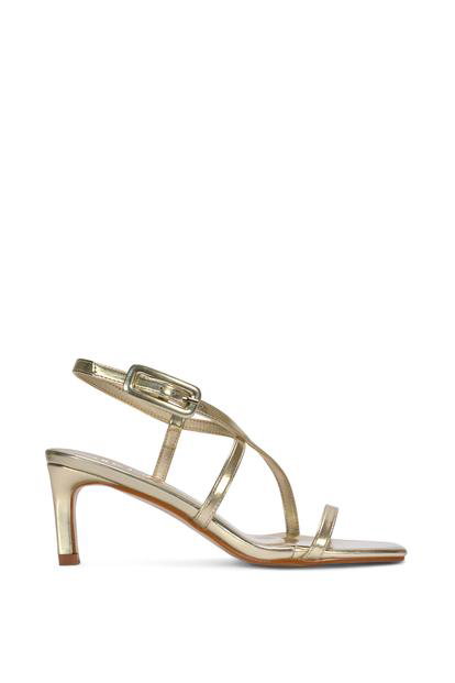 Black 'Gabriella' Square Toe Mid Stiletto Heel Sandals With Adjustable Strap