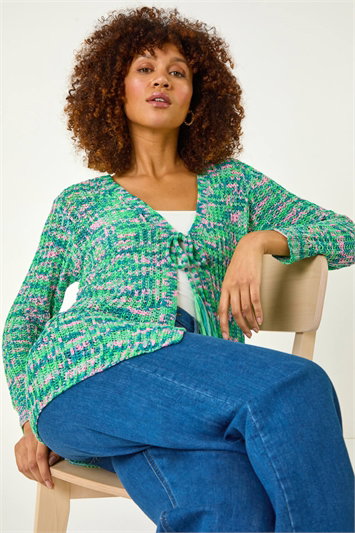 Green Spacedye Tie Knit Cardigan