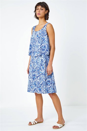 Sleeveless Paisley Print Overlay Dress 14361609