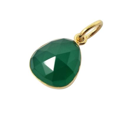 Metallic 18Ct Gold Plated Green Onyx May Birthstone Bezel Pendant