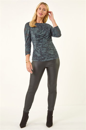 Petite Ruched Side Jacquard Top 19456636