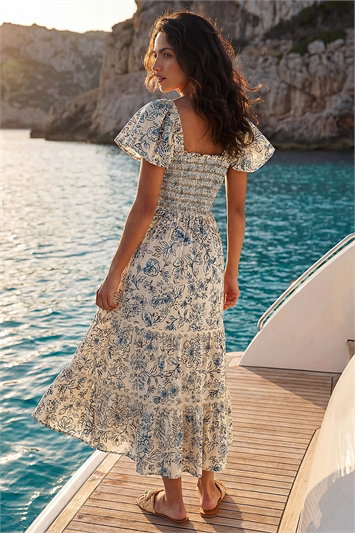 Dusk Floral Shirred Midi Dress 14906609