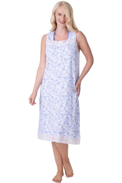Pink Lightweight Jersey Cotton Sleeveless Floral Nightdresses