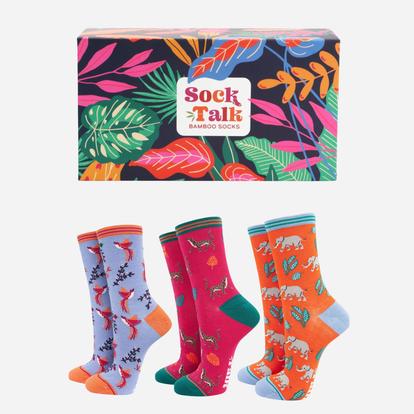 Multi Jungle Animals Colourful Bamboo Socks Gift Box