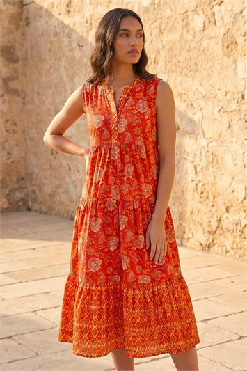 Floral Print Contrast Swing Dress 14862064