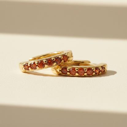 Red Garnet January Birthstone Small Huggie Gold Plated Hoop Earrings