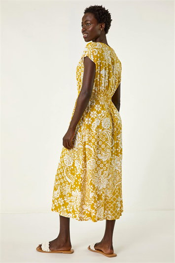 Leaf Print Button Midi Dress 14647801