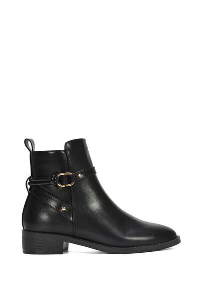 Black 'Mollie' Ankle Boots Buckle Strap Low Heel Chelsea