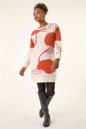 Rose Print Knitted Shift Dress 14792126