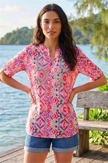 Purple Watercolour Print Embellished Top