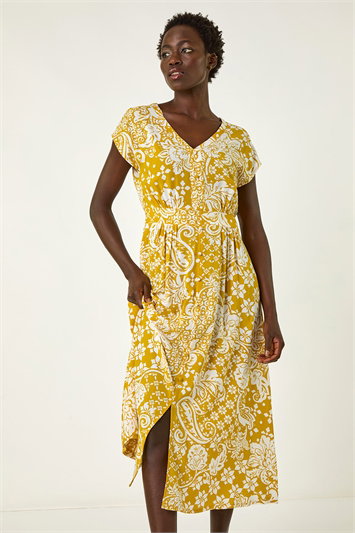 Leaf Print Button Midi Dress 14647801