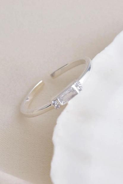 Metallic Sterling Silver Cz Baguette Adjustable Ring