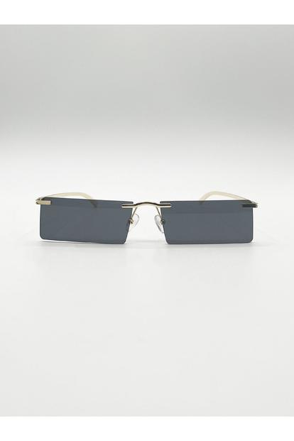 Black Frameless Rectangle Sunglasses In Black