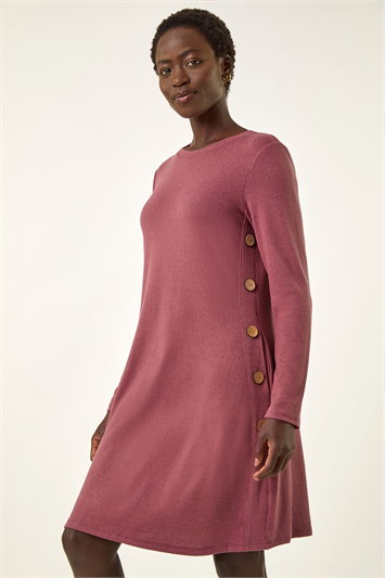 Red Side Button Detail Swing Dress