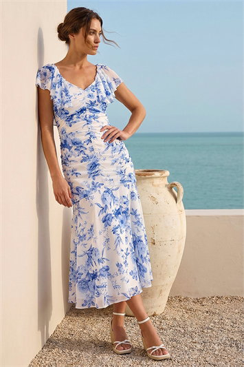 Petite Floral Print Tiered Midi Dress 14876709