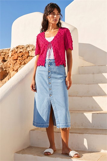 Textured Tie Front Shrug 16190717