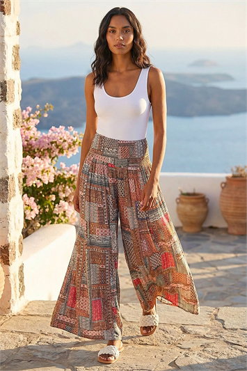 Pink Patchwork Wide Leg Palazzo Trouser