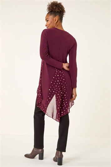 Red Foil Spot Print Chiffon Hem Top
