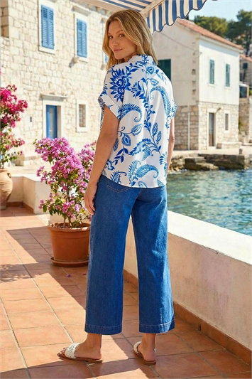 Paisley Leaf Print Tie Front Top 10127409