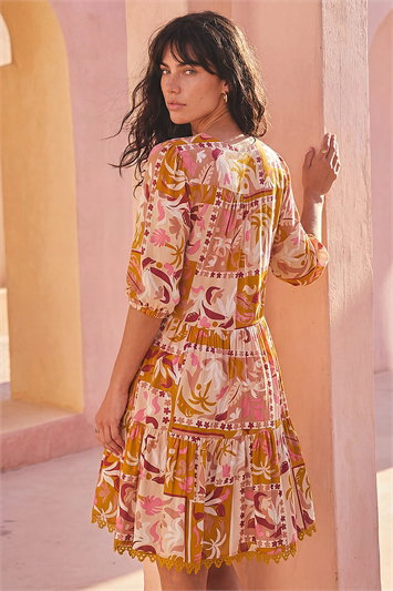 Patchwork Smock V-Neck Dress 14742901