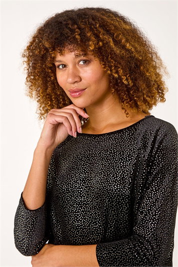 Foil Spot Print Velvet Top 19332008