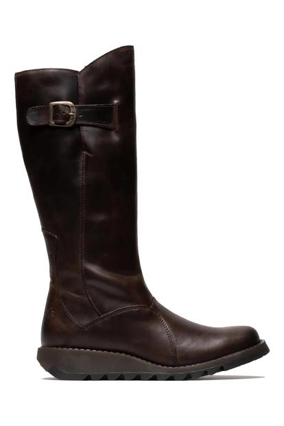 Brown Womens Heel Knee High Zip Up Boots-Mol 2