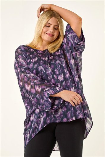 Purple Curve Swirl Print Metallic Top