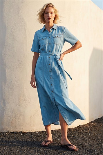 Multi Button Down Midi Dress