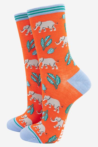 Pink Wild Elephants Jungle Bamboo Ankle Socks