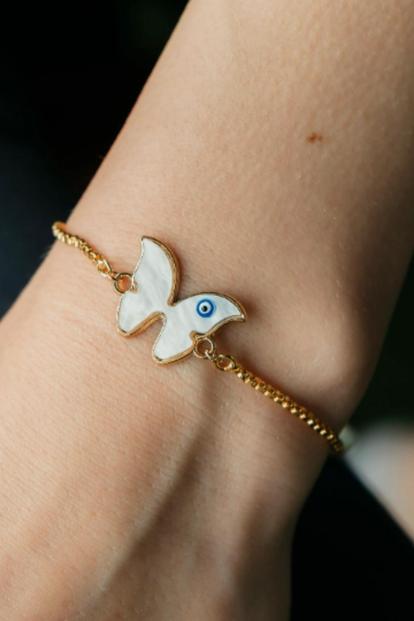 Metallic Adjustable Butterfly Evil Eye Bracelet