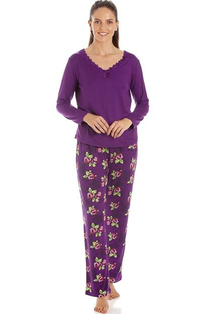 Purple Lightweight Floral Print Spandex Pyjama Set