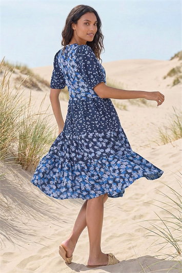 Floral Cotton Blend Tiered Smock Dress 14498560