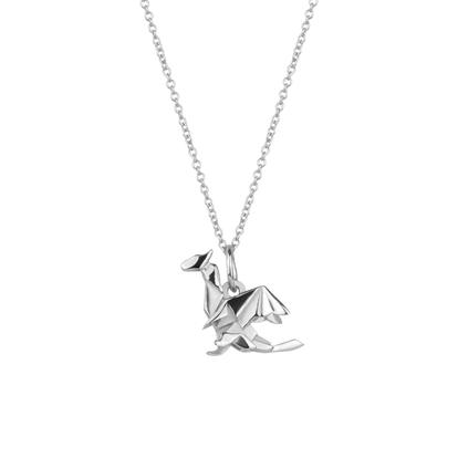 Metallic Sterling Silver Origami Dragon Necklace