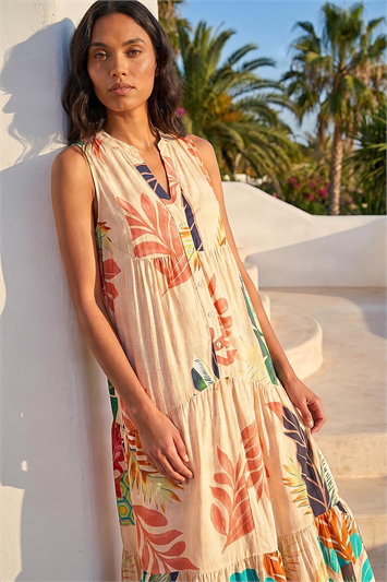 Yellow Floral Print Smock Maxi Dress