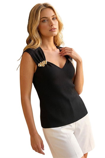 Black Dusk Hardware Trim Knit Top