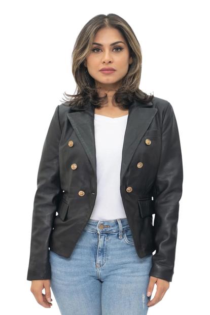 Black Leather Military Blazer Jacket-Aalborg