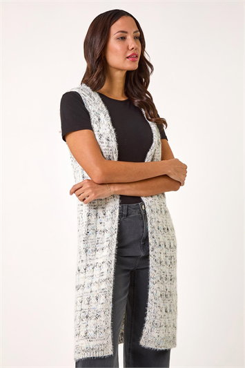 Textured Fluffy Knit Hooded Gilet 16125044