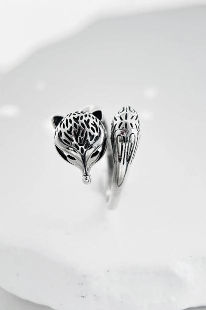 Metallic Sterling Silver Fox Adjustable Ring