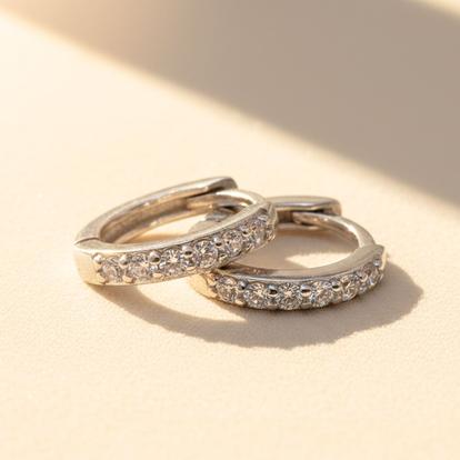 Metallic Diamond April Birthstone Small Silver Huggie Hoops